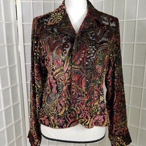 Chicos Bolero Short Jacket Velvet Silk Burnout